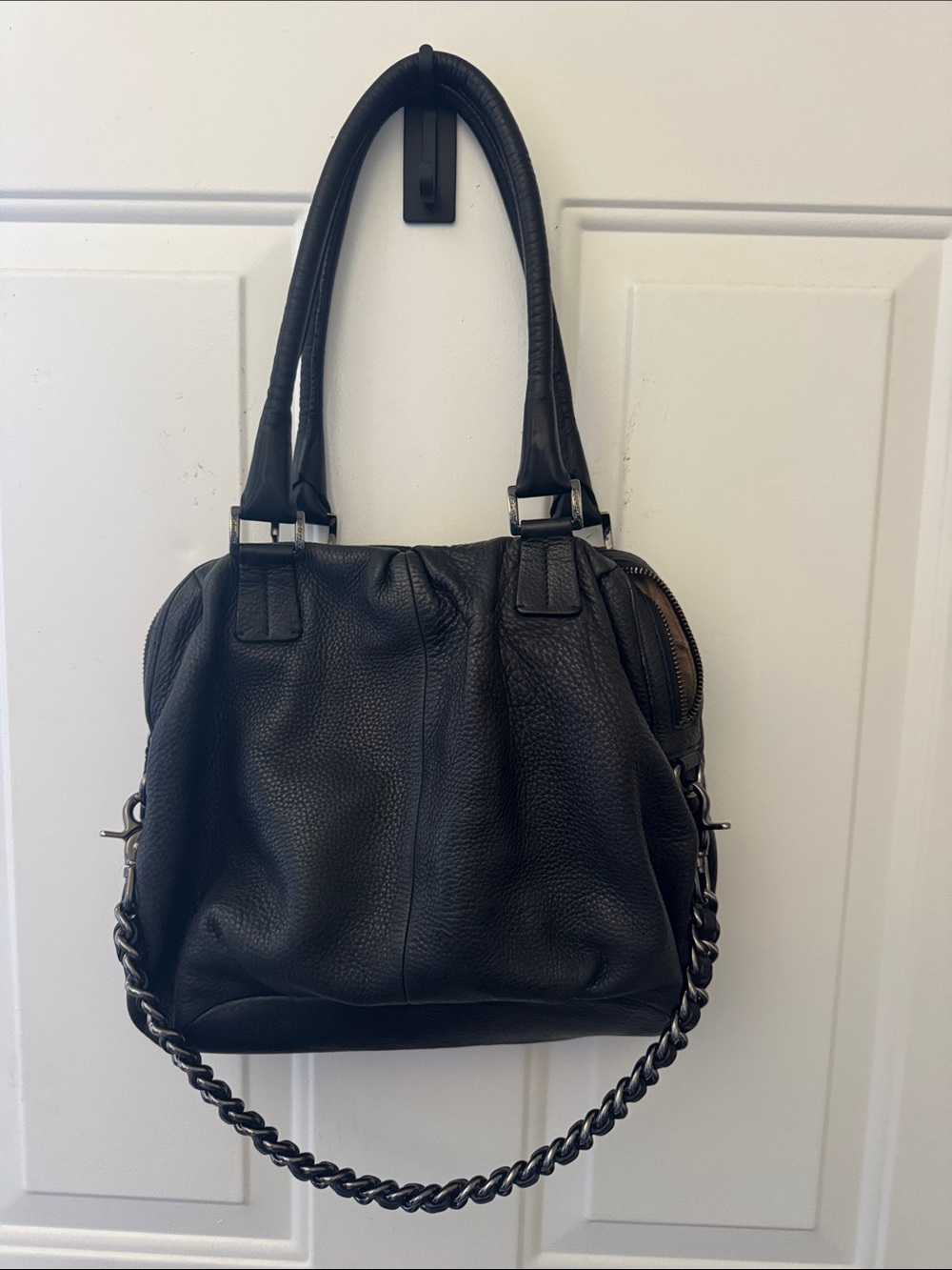 Calvin Klein Black Pebbled Leather Shoulder Bag with Chain Strap